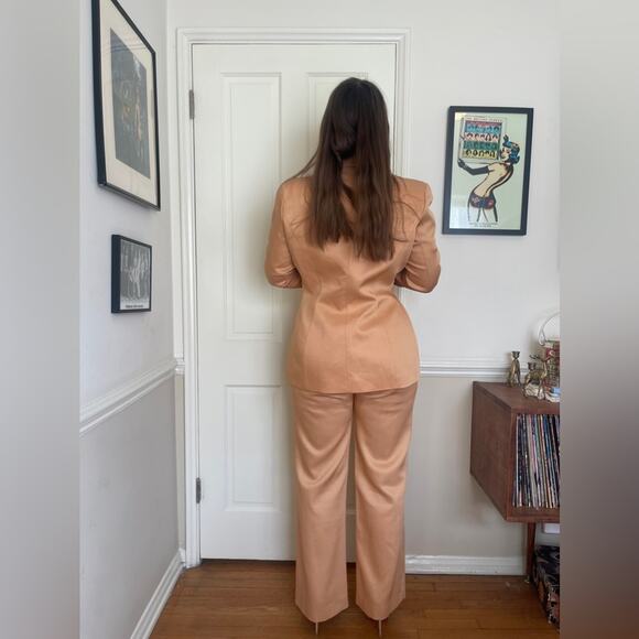 90s Vintage Thierry Mugler Peach Wool Blend Suit - Picture 4 of 16
